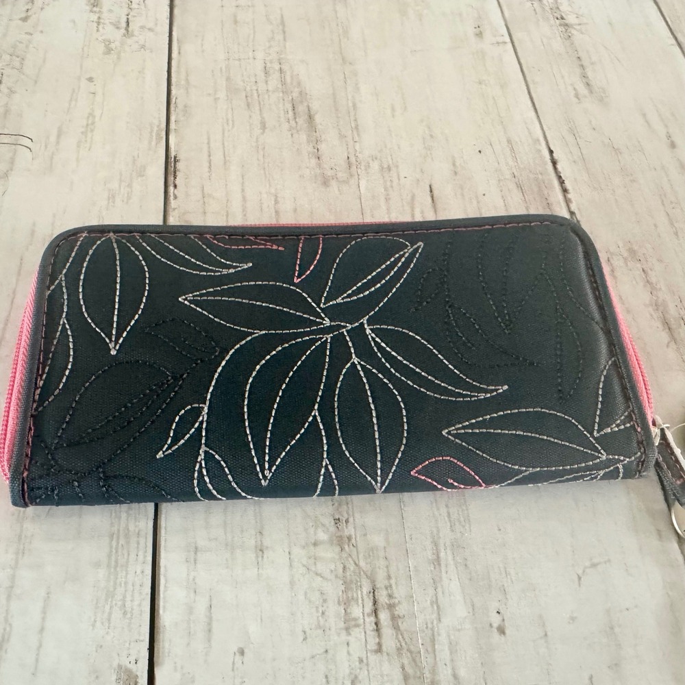 Travelon Safe ID RFID Blocking Zip Around Wallet Gray Pink Floral Embroidered - Picture 6 of 7